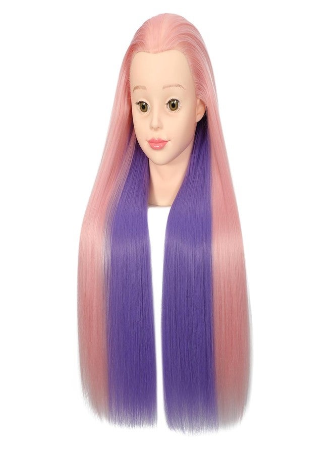 Morris 26"-28" Mannequin Head Hair Styling Training Manikin Cosmetology Doll Head Synthetic Fiber Hair With Clamp Stand (pnik and purple) - Image 2